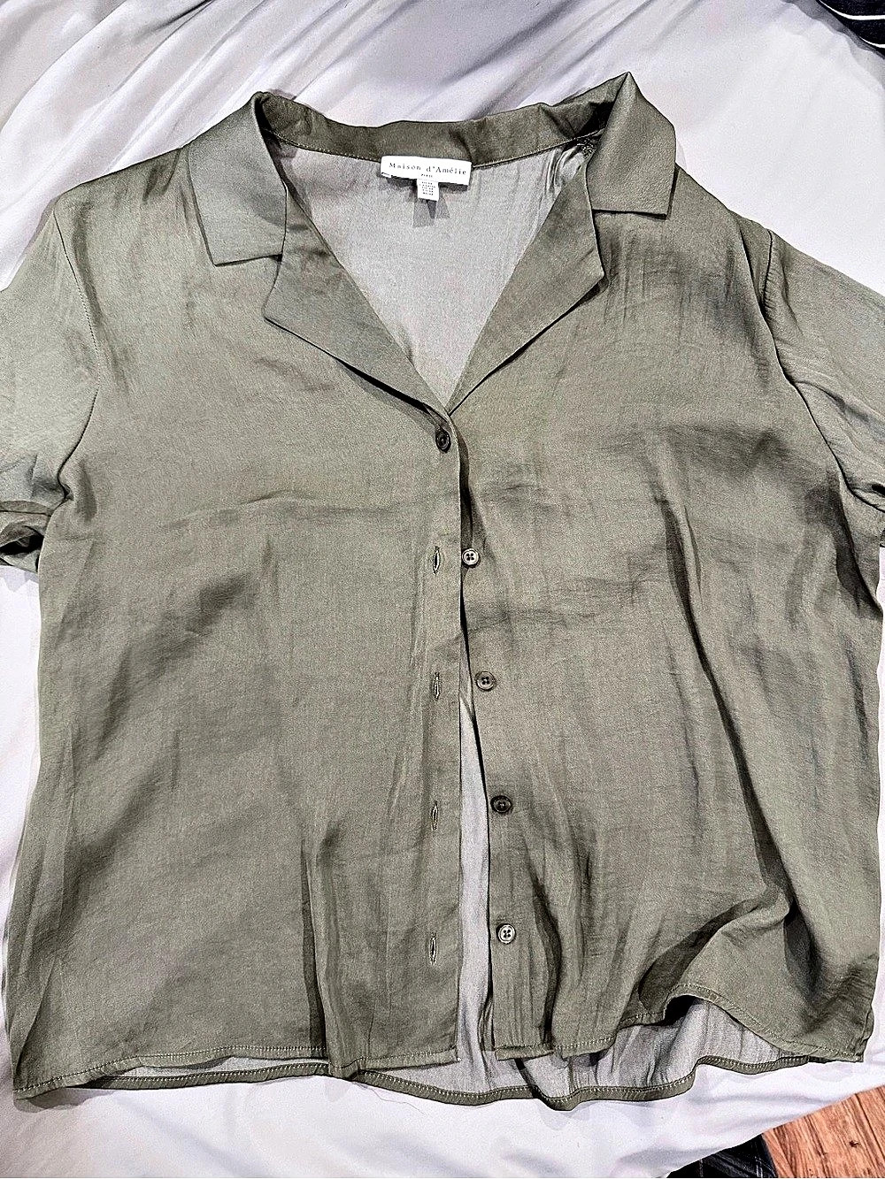 Maison d'Amélie Button Short Sleeve Top in Green Size Medium